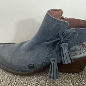 Born Blue Suede Tassel Ankle Booties